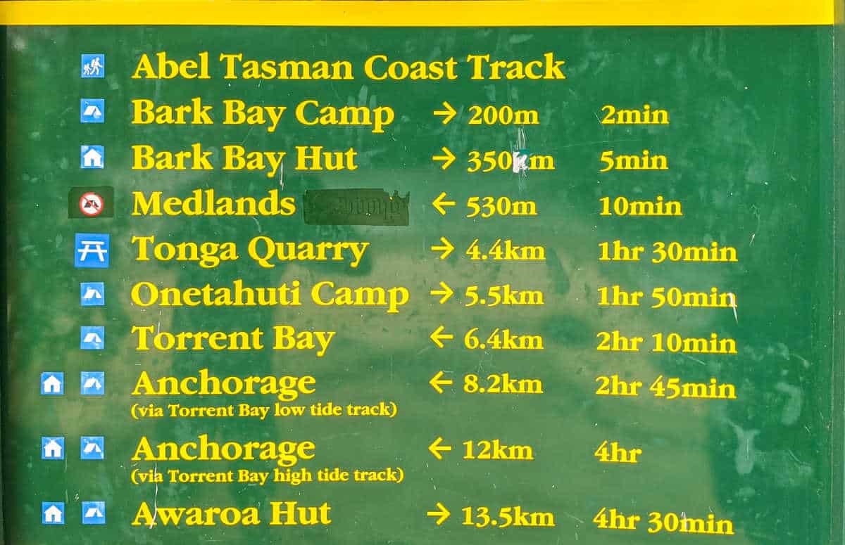 Abel Tasman Coastal Track Sign
