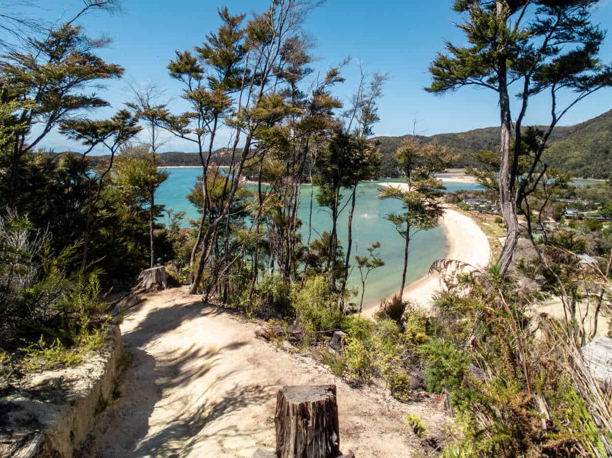 Hill top view of the beach in Torrent Bay along the Abel Tasman Coastal Track