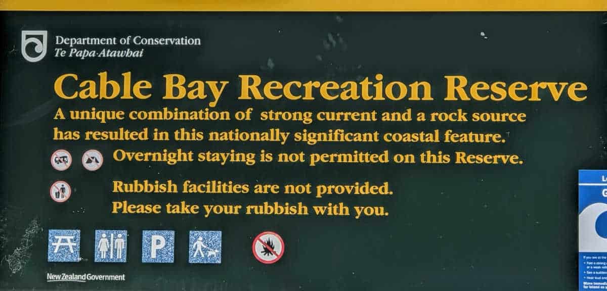 Cable Bay Recreation Reserve Sign