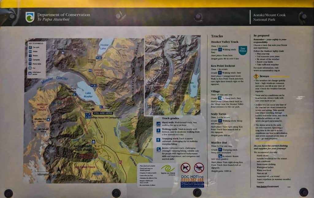 Information sign at the start of the Hooker Valley Track