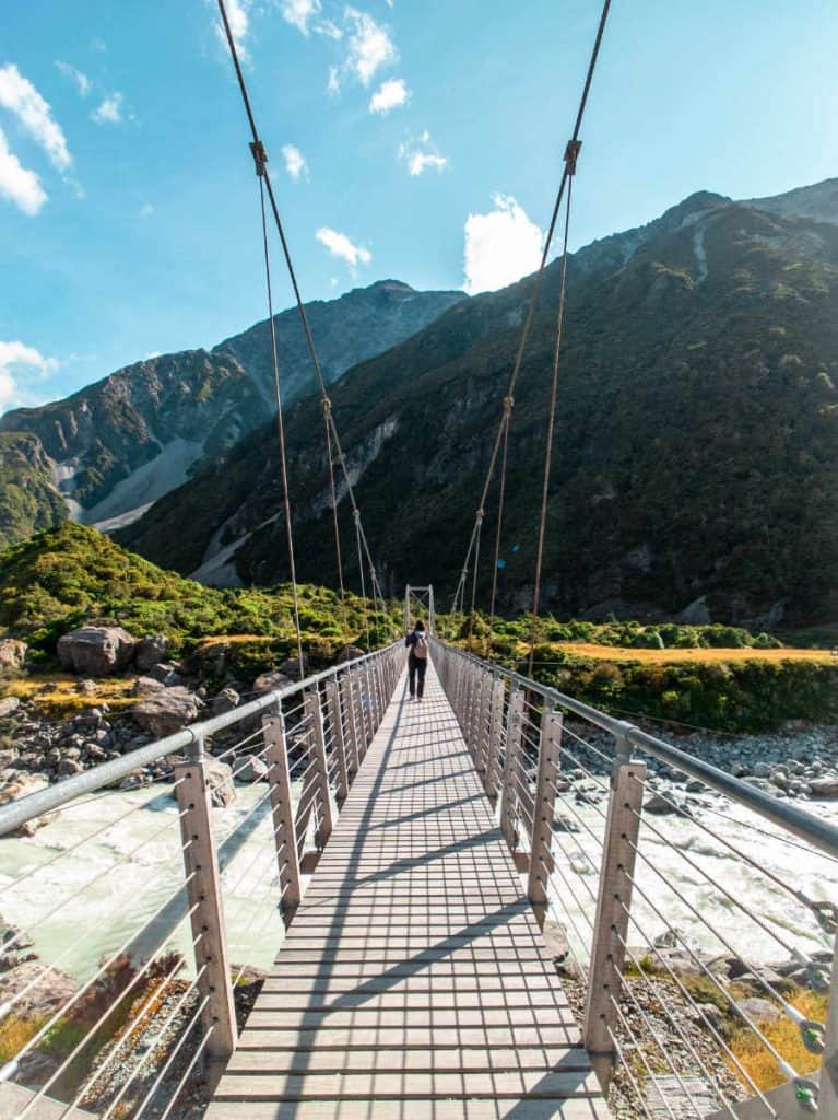 First hanging bridge along the Hooker Valley Track