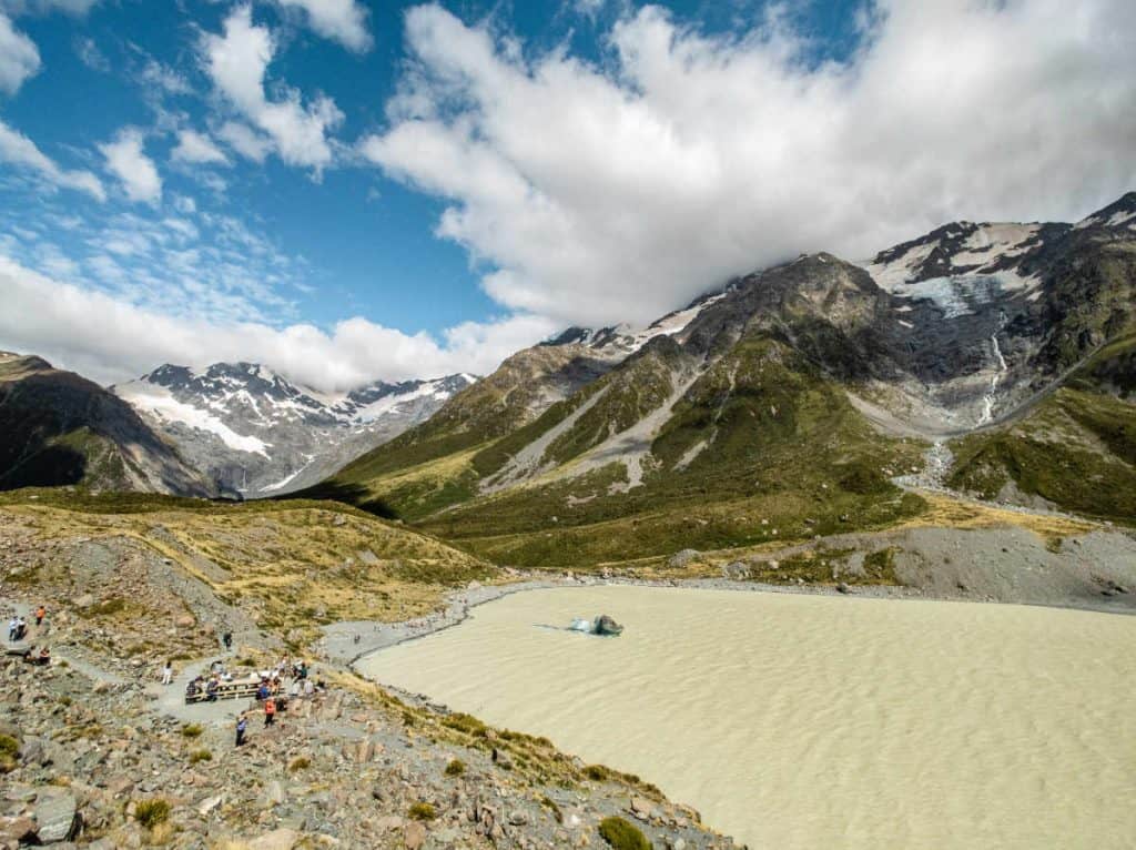 View of Hooker Lake at the end of the Hooker Valley Track