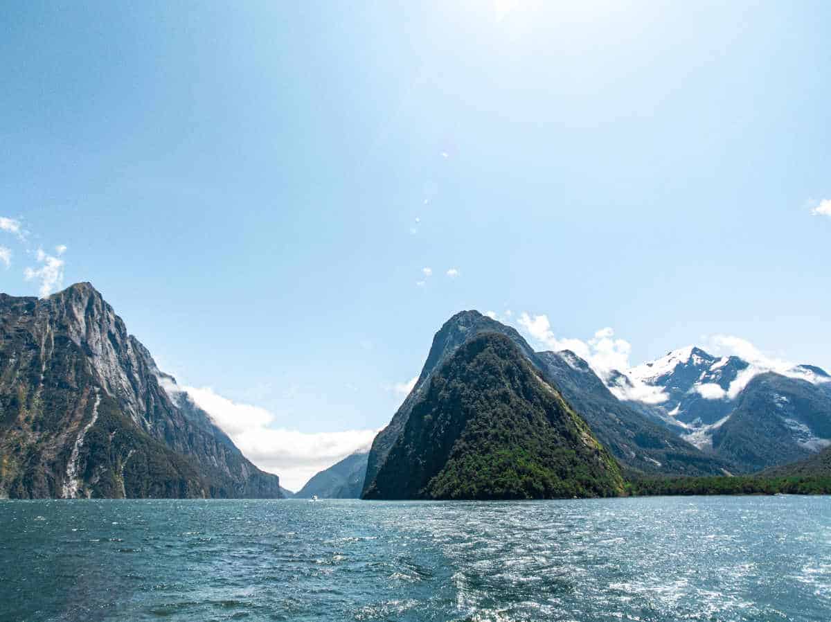 Mitre Peak, rainforest and a glacier all in one photo in Milford Sound.